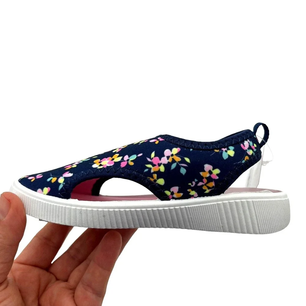 Carters Toddler Girls‎ Closed Toe Sandals Size 8 Navy Pink Floral Print Slip-on